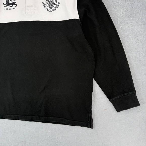 Polo Ralph Lauren Rugby Shirt Crest Logo P.R.L 1967 Black White Men's Size XL - Picture 11 of 16
